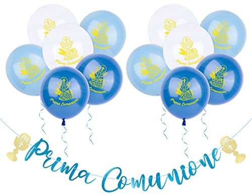 Prima Comunione Girlande Papier Deko Banner Kommunion Dekoration Set (Blau)
