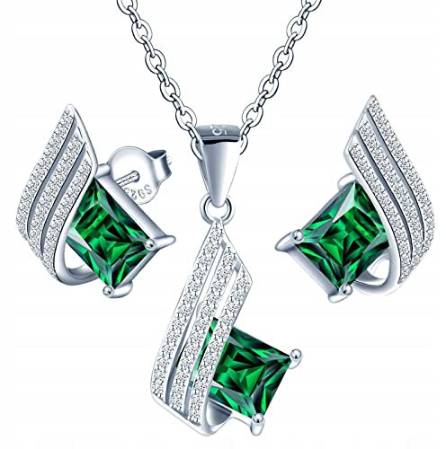 MŚ 1997 MENNICA ŚWIDNICKA 11 FARBEN Ohrringe Silber 925 mit Halskette Damen Set - Hochwertige Österreichische Kristalle und Zirkone - Schmuck Kette damen - Ohrringe Set mit Halskette (Emerald)