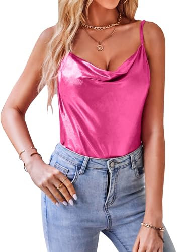VIDUSSA Débardeurs Femme Paillettes Camisole sans Manche Scintillant Brillant Chemise Blouse Tops Shirt Hauts Rose M