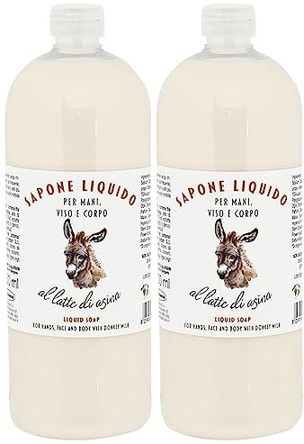 Delicato D'Asina Sapone Liquido - Flacone Ricarica da 1000ml, Certificato AIAB - Detergente a Base di Latte D'Asina, Per Uso Frequente Senza Irritazione (2 Confezioni)