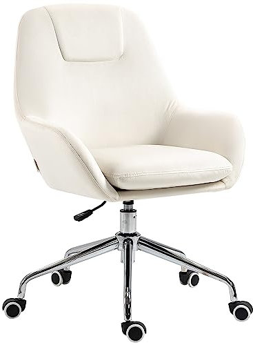 Vinsetto Bürostuhl, höhenverstellbarer Drehstuhl mit Rollen, ergonomischer Schreibtischstuhl mit Samt-Optik, für Arbeitszimmer, 65 x 66 x 90-97 cm, Creme