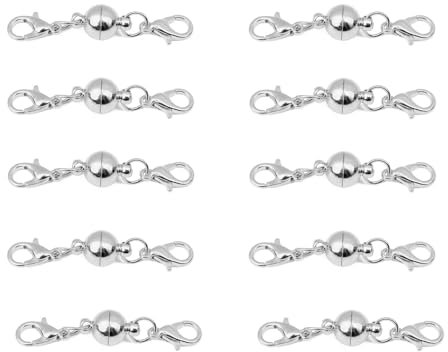 Fenglin-joy Magnetverschluss Kette, 10 Stücke Magnet Schmuckverschluss 8mm Runde Halskette Verschlüss für DIY, Armband, Halskette Schmuckherstellung (Silber)