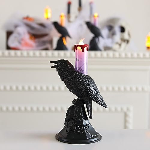 Halloween Deko Kerze Flammenlose Stumpenkerzen Krähe Leuchtendes Kerzenlicht Kerze Lampe Halloween Dekoration Batteriebetrieben LED Teelichter für Horror Halloween Heimdekoration Geschenk (Lila)