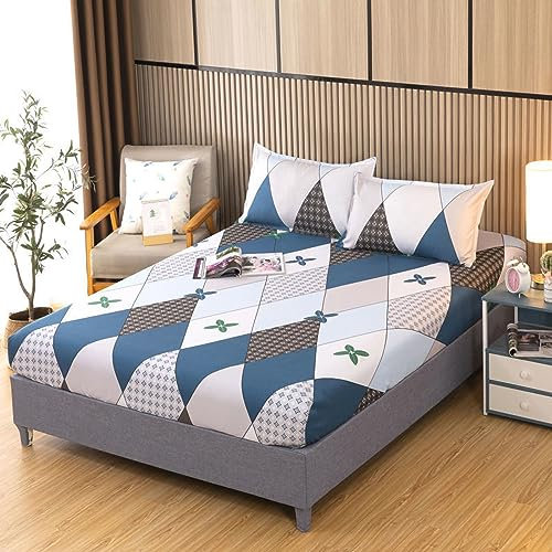 Spannbettlaken 200x200 Jahrgang Spannbetttuch GroßEs Plaid Bettlaken Boxspringbett mit Gummizug Spannbettuch Mikrofaser für Matratzen von 30 cm Mit 2 Kissenbezüge 80x80 cm