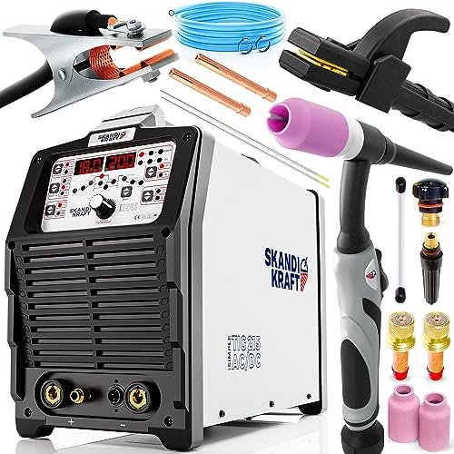 SKANDI KRAFT iSIMPLE TIG 215 AC/DC Saldatrice Inverter TIG HF AC/DC e MMA 200A 230V con Pulse, Frequenza e Bilanciamento AC Regolabili, 2T/4T, per Alluminio, Acciaio Inox e Acciaio