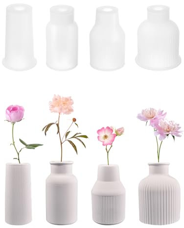 QWORK® 4 Piezas Jarrón de Molde de Silicona, Silicona Florero Moldes, Moldes de Fundición, para Hacer Jarrones, Artículos Decorativos