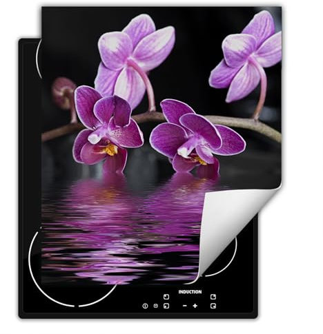 SMTDeco herdabdeckplatte Induktionsmatte herdabdeckung ceranfeld abdeckplatten für ceranfelder induktionskochfeld schutzmatte 45x52 cm Blumen Schwarz