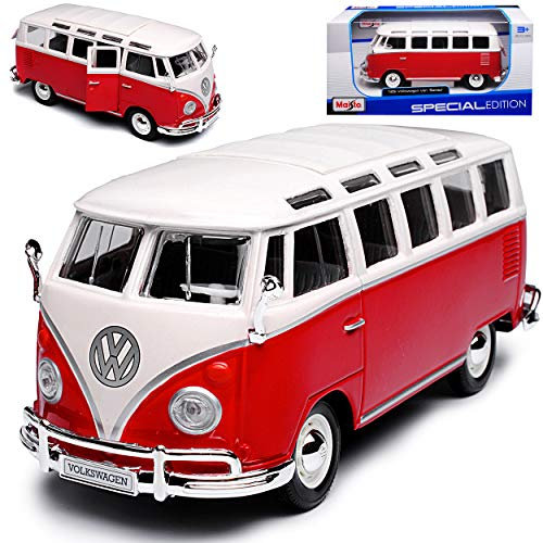 Generisch Volkwagen T1 Rot Weiss Samba Bully Bus 1950-1967 1/25 1/24 Modell Auto