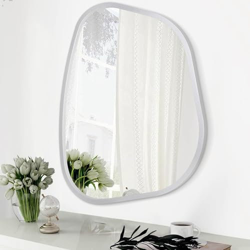 HLFMVWE Asymmetrischer Wandspiegel mit unregelmäßigem Holzrahmen, moderner, einzigartiger Wandspiegel, dekorativer Schminktisch, Badezimmer, Wohnzimmer, Schlafzimmer, Eingangsbereich, Flur,