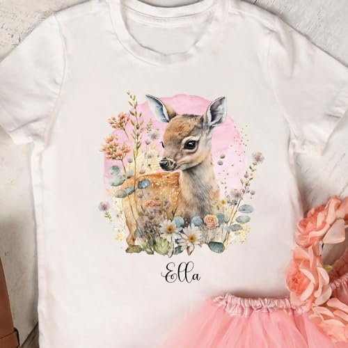 Bügelbilder Reh Blumenfeld in A5 A4 Bogen Wunschname Name Applikation Kissen Shirt Bügelbild Bügelmotiv Patch auch dunkle Textilien bb269 - ausgewählte Größe: *A4*