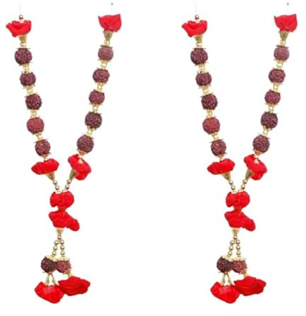Set di 2 rose artificiali Rudraksha Haar Mala per dio idolo cornice portafoto indiana tradizionale dio gioiello Pooja Sringar articoli ornamenti tempio decorazioni festival regali (dimensioni 25,4 cm)