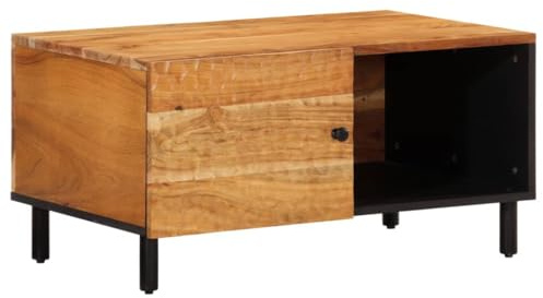 vidaXL Couchtisch, Beistelltisch mit viel Stauraum, Sofatisch Tisch mit Eisenbeinen, Kaffeetisch Teetisch Telefontisch, Massivholz Akazie