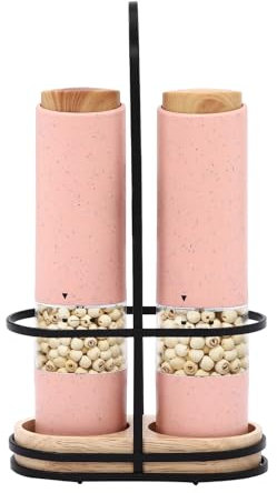 Molinillo eléctrico de sal y pimienta, 2 unidades, pimienta y sal, grosor ajustable con base de iluminación LED, cepillo de limpieza Peugeot sal y pimienta (rosa)