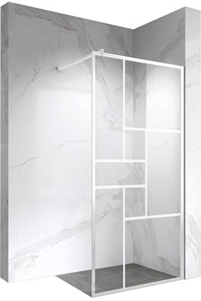 MOMENTS OF GLASS Duschabtrennung Walk In Gianna-R 90x200 cm Duschwand Dusche 8mm STARK aus DURCHSICHTIGEM NANO ESG Sicherheitsglas, Rahmen aus weißem Aluminium und Stabilisationsstange in Weiß