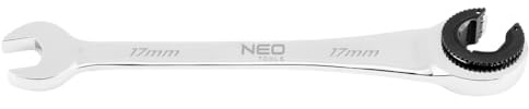 NEO TOOLS Ratschenring-Maulschlüssel Gr. 17 mm (8 mm - 19 mm) | Ring-Maulschlüssel mit Ratsche aus Chrom-Vanadium-Stahl, Kombi-Ratschenschlüssel