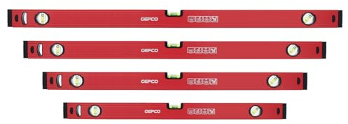 GEPCO 4-tlg Satz Profi Wasserwaagen 60 + 80 + 100 + 120 cm Aluminium 1.2 mm Richtwaage Messwaage Bauwaage 3 Libellen Messtoleranz: 0,5mm/m