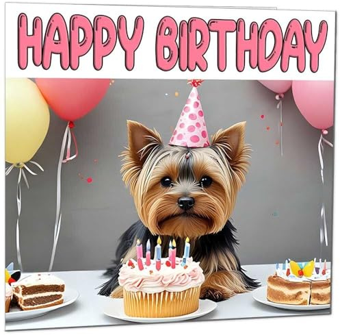 Yorkshire Terrier Geburtstagskarte, lustige Hunde-Geburtstagskarte, 145 x 145 mm