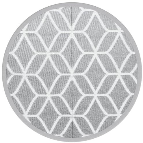 vidaXL Outdoor Teppich, Gartenteppich Rund Beidseitig, Balkonteppich Terrassenteppich UV-beständig, Teppich für Balkon Terrasse, Grau Ø200cm PP
