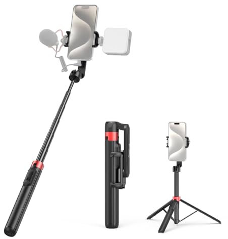 SMALLRIG Phone Tripod Stand w Remote, 51 Portable Selfie Stick, for iPhone, Android, Compact Tripod w Cold Shoe and 1/4-20 Screw for Video Recording, Travel, Vlogging, ST-25 Black - 4729