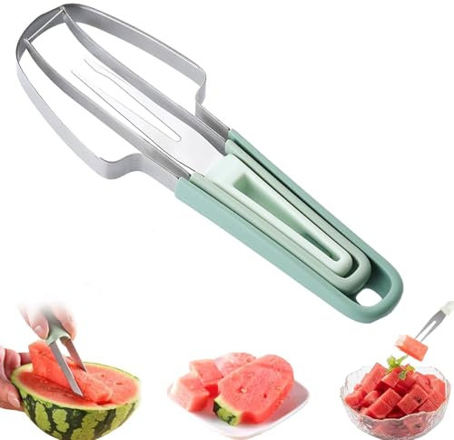 Coupe Pasteque, 2024 Nouveau Coupe Pasteque et Melon, 3 en 1 Coupe Pastèque, Portable Coupe Melon, Découpe Pasteque, Couteau Pasteque pour Cuisine, Famille, Fêtes, Camping
