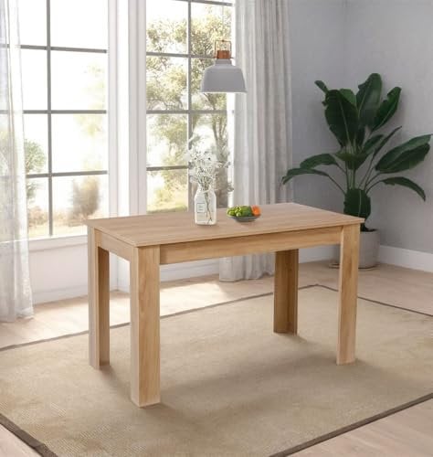 Hallowood Furniture Newquay Fixed Top Oak Dining Table, 4-6 Seater Rectangular Oak Effect Wooden Dining Table for Kitchen, Home or Cafe, 120cm