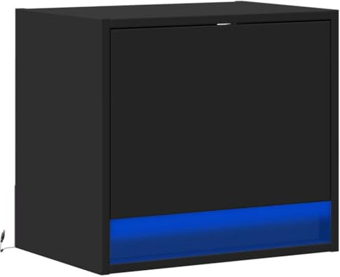 vidaXL Wand Nachttisch, Nachtschrank mit LED-Leuchten Wandmontage, Nachtkommode mit Stauraum Hängend, Nachtkonsole Wandschrank für Schlafzimmer, Schwarz