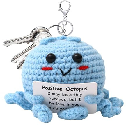 Huayeex Positive Crochet Octopus - Gestrickte Positive Octopus Puppe mit Ermutigungskarte | Emotionale Unterstützung Häkelpuppe für Freunde, Schreibtischdekoration