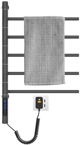 180-Grad-drehbarer elektrischer Handtuchheizkörper, elektrischer Badheizkörper, elektrischer Handtuchtrockner mit Handtuchhalter, Handtuchwärmer, 220 Volt, 85 Watt. (grau)