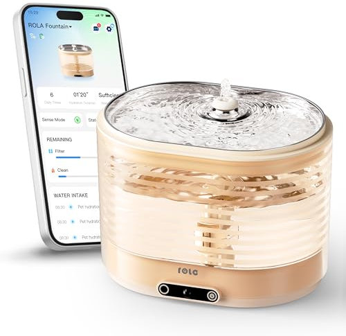 Enabot EBO ROLA Fuente de agua para gatos: fuente inteligente para mascotas, bandeja de acero inoxidable, bomba de agua inalámbrica de inducción magnética, funciona con pilas, dispensador automático