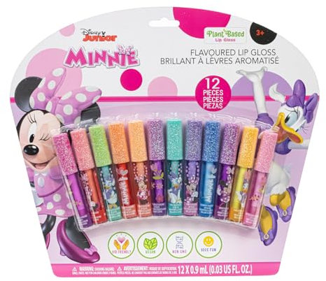 Disney Minnie Mouse 12 pièces à base de plantes Gloss à lèvres filles de fête favorise le premier set de maquillage pour les fêtes Sleepovers cadeaux d'anniversaire, âges 3 +, par Townley Girl