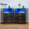 Gurexl LED Bedside Table with Wireless Charging Station, Modern Bedroom & Living Room Night Stand with 3 Drawers (Black)