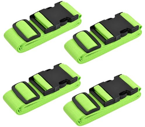 Amexo 4 Piezas Correa Maleta, Correas de Equipaje Ajustables Cinta para Maletas de Viaje con Etiqueta de Identidad para los Bolsos para reconocer fácil el Equipaje (Verde)