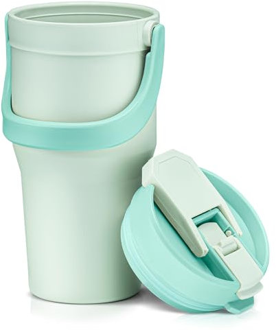 Reusable Plastic Coffee Travel Mug with Handle – Leak-Proof Lid, Microwave & Dishwasher Safe - 24 oz - Green