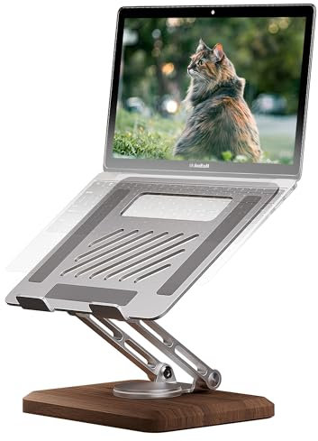 muso wood Laptopständer Höhenverstellbar mit 360° Drehbarer Holz Basis Laptop Ständer Laptop Erhöhung für Schreibtisch, Notebook PC Ständer mit MacBook Pro/Air, Laptops bis 17.3