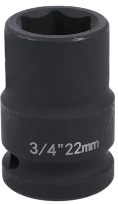 Deep 6-Point Impact Socket 3/4 Drive 22mm,Chrome Molybdenum Steel, Anti-Rust Metric Hex Socket for Car Repairs and Impact Wrench