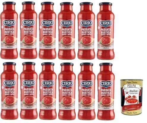 Cirio Passata Rustica – 12×700 g (8,4 kg) – passierte Tomaten mit stückiger, „rustica“ Textur, 100% italienische Tomaten, ohne Konservierungsstoffe, ideal für Pasta, Pizza + Italian Gourmet polpa