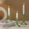 Lewondr [3 PCS Bougeoirs en Verre, Chandelier avec Base Ronde, Support Stable pour Bougie Conique, Décoration Table Bougeoirs au Design Rayé Vertical pour Fête Maison Mariage, Vert