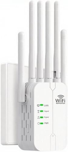 WLAN WiFi Repeater mit 6-Antennen,2 Ethernet-Ports,WLAN Verstärker Abdeckung bis zu 200 m²,WiFi Extender mit Routern/Repeater/AP Modus,Kompatibel mit verschiedenen Routern und Netzwerkgeräten