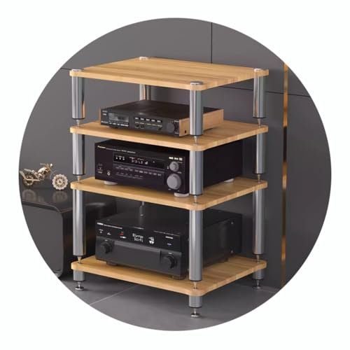 Easnuroz 2/3/4-stöckiges HiFi-Rack AV-Regal Medienregal Mit Verstellbaren Fächern HIFI-Ständer Plattenspieler-Ständer Medienaufbewahrungsregale Audio-Video-Komponenten(Wood color,60*48*80cm(4Tier))