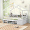 COSTWAY Cama Casita 90 x 200 cm, Cama Infantil de Madera con 14 Cubos y Armario, Barandilla de Seguridad, Cama Montessori Niños y Adolescentes, Carga 200kg