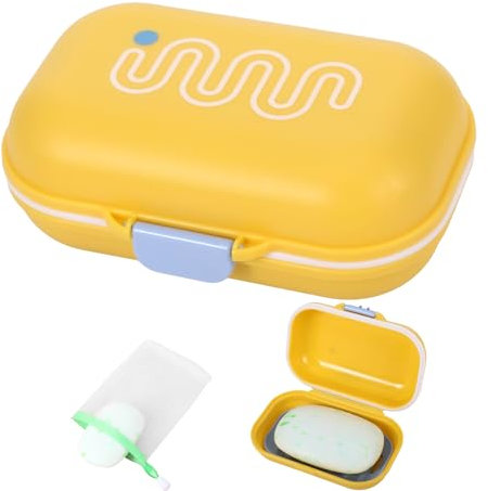 Seifendose Reise, Seifenschale mit Deckel, Seifensäckchen für Feste Seife, Seifendose Wasserdicht und Versiegelt, Tragbare Seifenbox mit Seifennetz für Badezimmer, Camping, Outdoor(Gelb)