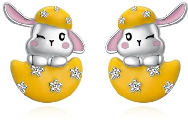 HOOHWE Hasen Ohrstecker 925 Sterling Silber Niedliche Kaninchen Ohrringe Ostereier Häschen Schmuck Geschenke für Frauen