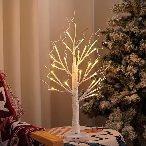 Birch Twig Tree Lights with 24 Warm White LEDs, Battery Operated and USB, 60cm Tabletop for Christmas, Wedding, Home Decor, Party Decoration