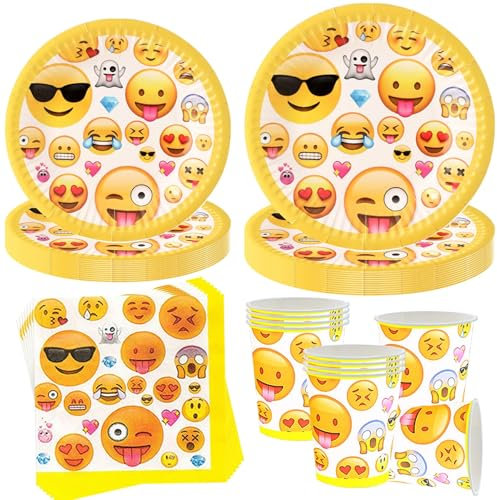 50 Stück Emoji Partygeschirr Set,Geburtstag Party Geschirr Set,Deko Partyzubehör Pappteller Set,Partygeschirr Kindergeburtstag,Mit Teller Becher Servietten,Party Geschirr für 10 Gäste