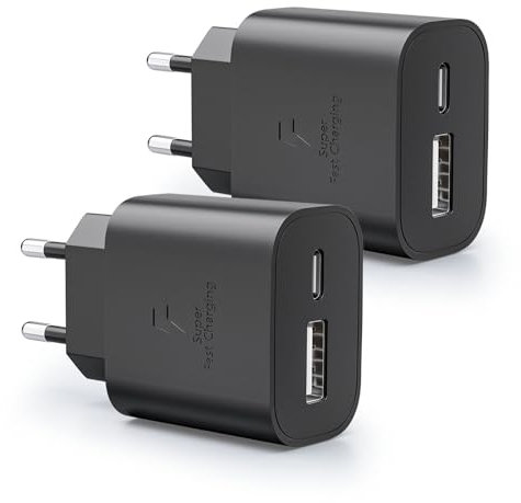 2 Pezzi Caricabatterie per Samsung, 25W Caricatore USB C Rapido a Doppia Porta per Sumsamg Galaxy S25/S24/S23/S22/S21/S20FE/S10/S9/A56/A55/A54/A36/A35/A34/A26/A25/A16/A05s/A06/Tablet Fast Charger