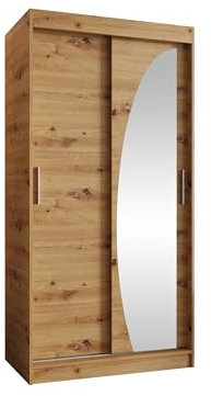 Mirjan24 Kleiderschrank Waluri 100, 2-türiger Schiebetürenschrank mit Einlegeböden und 2 Kleiderstangen (Artisan Eiche, ohne Schubladen)
