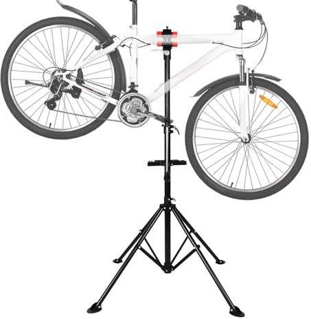 Fahrrad Montageständer, Reparazturständer für Fahrräder Tragkraft bis zu 50kg Höhenverstellbar 42.48-74.72in, Fahrradständer von 360° Drehbar Klemmstange mit Werkzeugablage für Die Meisten Fahrräder
