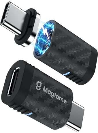 Magtame Lot de 2 Adaptateurs USBC Magnétiques Type-C 240 W,40 Gbit/s,Droits | 24 broches, vidéo 4K/60Hz, boîtier renforcé en fibre de carbone, format compact et anti-poussière pour protéger le port.