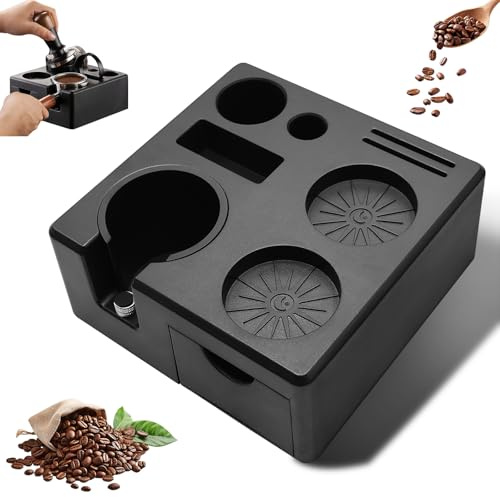 Espresso Tamperstation, Höhenverstellbar 51-54-58 mm, Kaffee Tamping Station aus ABS für Aufbewahrung von Barista Zubehör, Rutschfeste Basis, Barista Station Schwarz, Kaffee-Tamperhalter(Ohne Zubehör)
