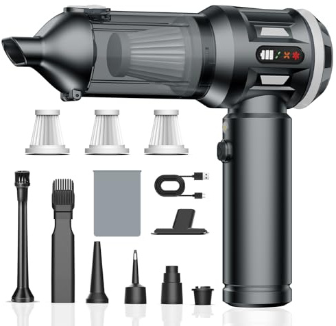 Aspirabriciole Senza Fili Potente, 25000Pa 4 in 1 Aspirapolvere Auto Portatile,Aspiratore e Soffiatore con Motore Brushless,USB C Mini Aspirapolvere Potente per Auto Casa Ufficio Peli di (grigio)